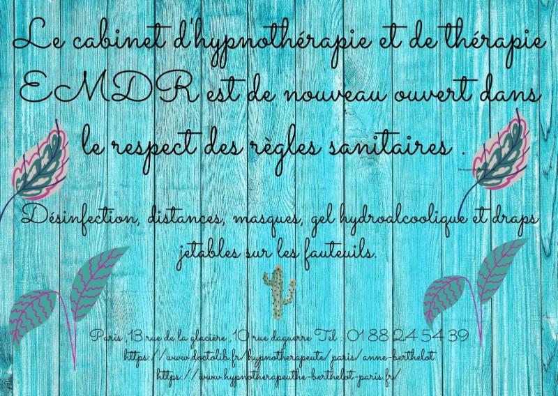 CONSULTEZ POUR DES SEANCES D'HYPNOTHERAPIE ET DE THERAPIE EMDR EN TOUTE SECURITE.